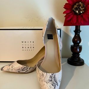 WHBM ELLA Goddes, Pink, White and Black Snake Embossed Printed Heel, Size 8, New